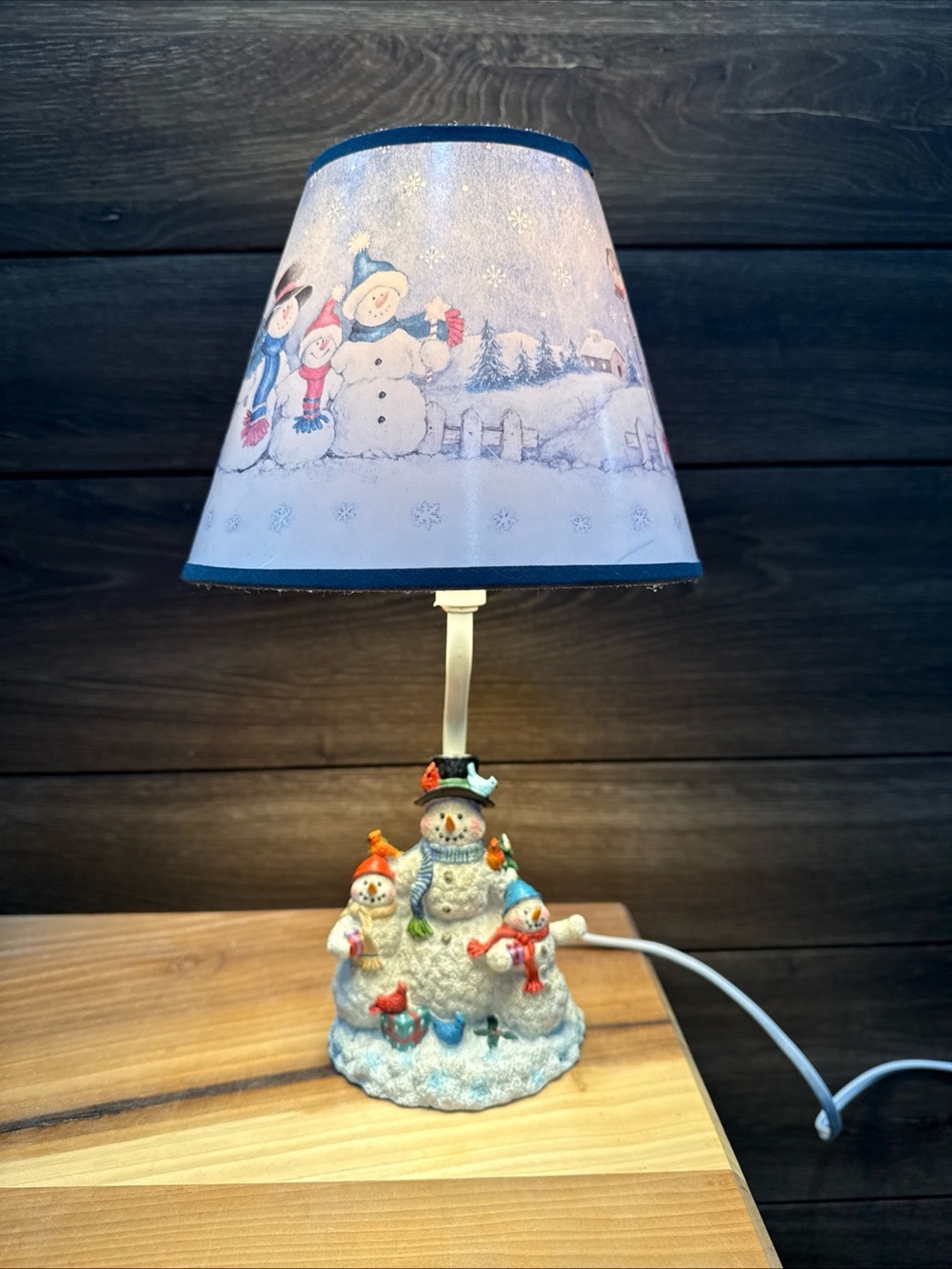 Holiday Snowman Family Table Lamp - Blue Shade